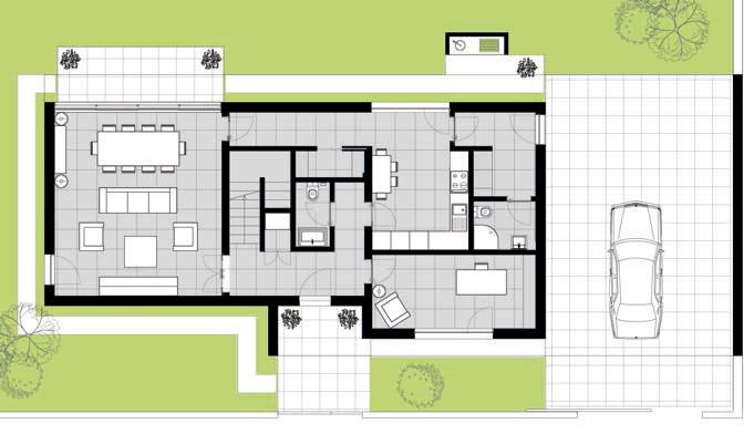 Sala de Estar e Jantar Living and Dining Room 3. Escritório Office 4. Inst. Sanitária Social Common Bathroom 5. Cozinha Kitchen 6. Lavandaria Laundry Room 7. Inst. Sanitária de Serviço Bathroom 8.