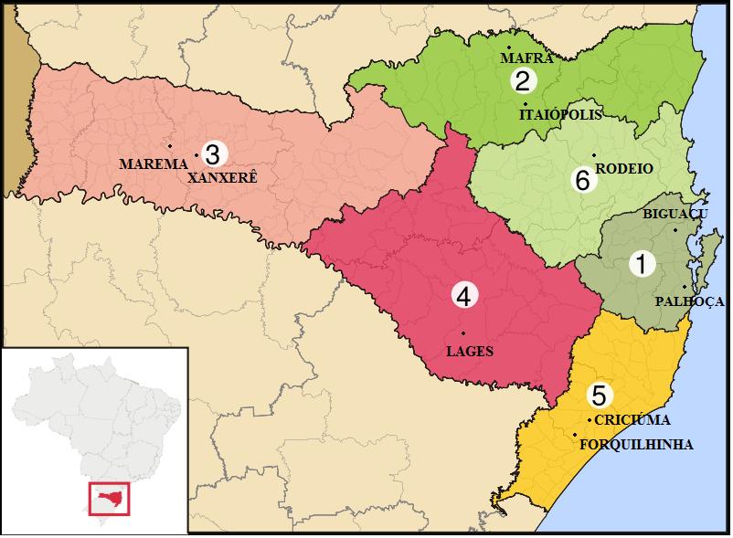 20 4.2 LOCAL E OBTENÇÃO DAS AVES Foram colhidas, no período de fevereiro a dezembro de 2011, 133 amostras de sangue de galinhas (Gallus gallus) nas seis mesorregiões do estado de Santa Catarina