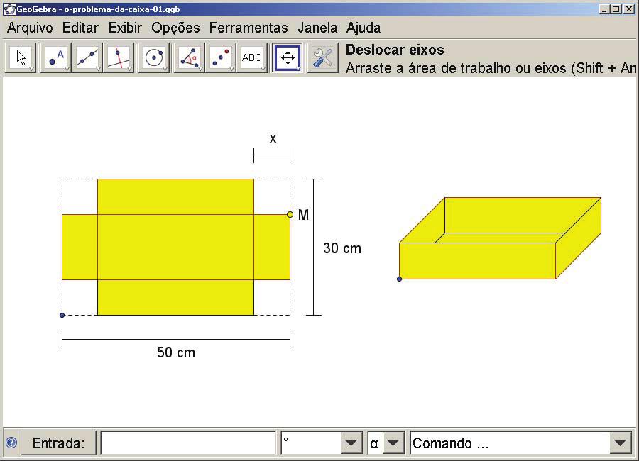 Motivação: o problema da caixa Você foi contratado por uma empresa que fabrica caixas sem tampa. Cada caixa é construída a partir de um folha retangular de papelão medindo 30 cm 50 cm.