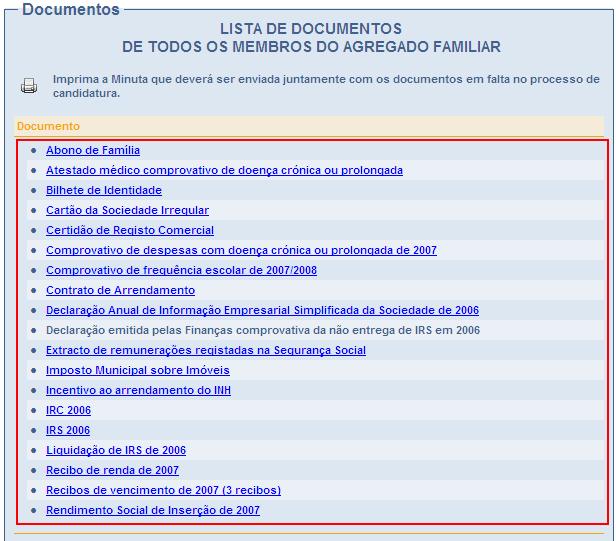 E.1.1.8. Documentos Manual de Utilizador BeOn Candidato / Bolseiro Secção que permite ao utilizador consultar a lista de documentos que deve enviar. Esta lista depende dos dados da candidatura.