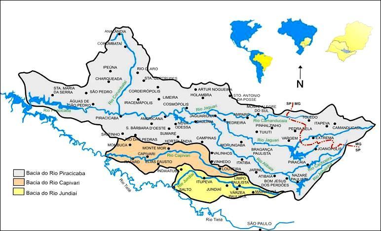 Figura 1 - Localização das Bacias PCJ O Consórcio PCJ utiliza ferramentas de gestão para o fomento de ações nas bacias PCJ, cuja área é de pouco mais de 15.