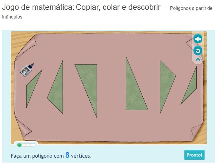 4 Cada tela começa com apenas dois itens: triângulos e cola. Os triângulos podem ser movidos e rotacionados.