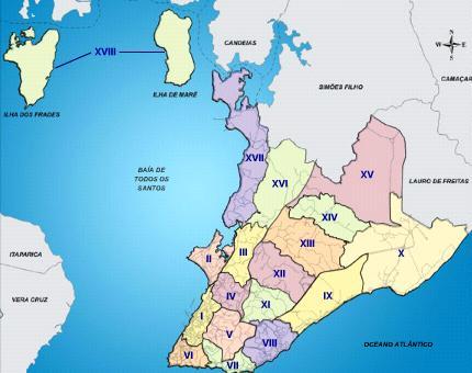 27 (a) (b) Figura 4.1 (a) Região Nordeste do Brasil e localização aproximada da Região Metropolitana de Salvador (RMS) (círculo vermelho) e (b) Divisão das 18 regiões administrativas da RMS. (Lei n 7.