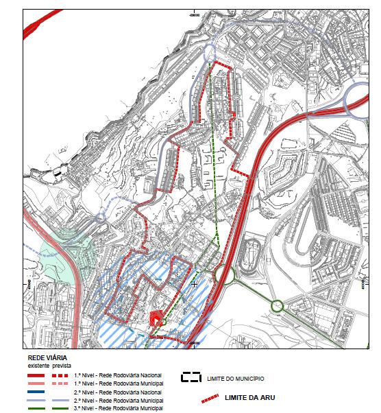 Planta de Ordenamento - Acessibilidades e Transportes Está prevista uma rede rodoviária municipal de