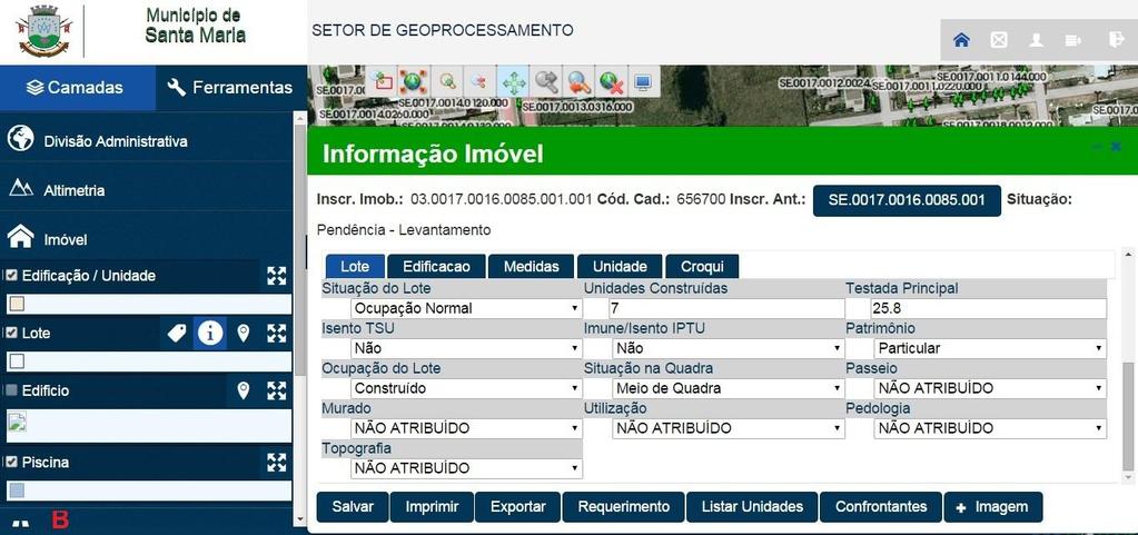 28 Figura 12: Informações referentes a um lote específico da quadra. Fonte: Geomais Geotecnologia LTDA.