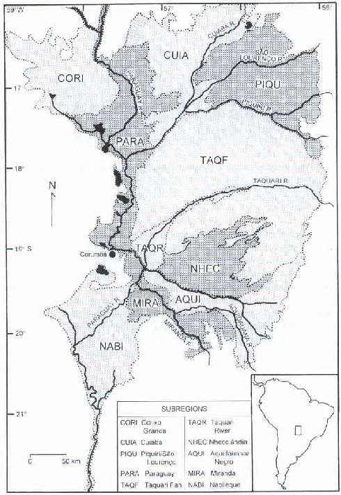 Figure 1: Os principais rios e sub-regiões do Pantanal.