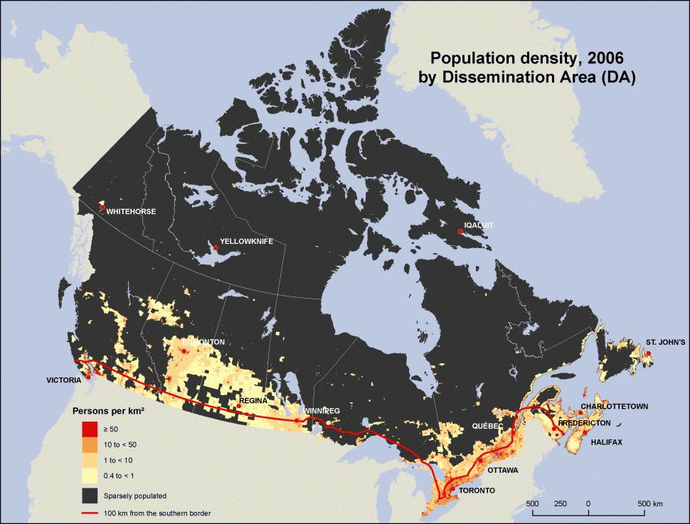 19 Figura 4 - Densidade populacional do Canadá (2006) Fonte: Canadaagora.