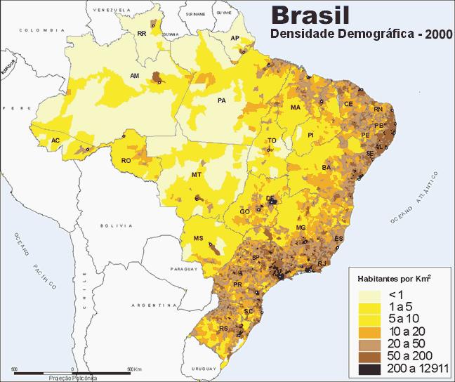 20 Figura 5 - Densidade populacional do Brasil (2000) Fonte: Instituto Brasileiro de Geografia e Estatística (IBGE) Assim, constituem-se como principais indicadores de avaliação da extensão da malha