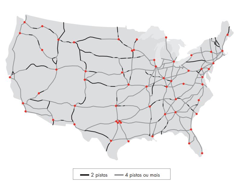 31 Figura 13 - Densidade de autoestradas americanas Fonte: Infraestrutura rodoviária no Brasil: para onde