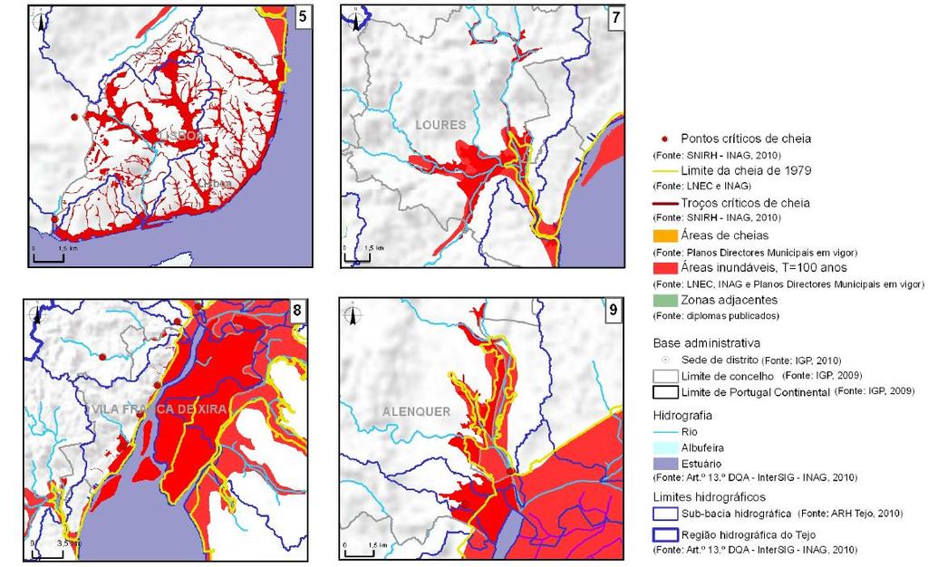 RH5 QSiGA 14 Inundações Impactes sobre as massas de água Figura 1 delimitação da área de inundação na região de Lisboa Os estudos efetuados apontam para um aumento da ocorrência de episódios