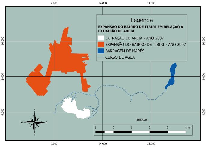 Resultados e Discussão A evolução da ocupação urbana em relação a extração de areia na cabeceira do Rio de Marés pode ser visualizada na figura 3, correspondendo aos mapas dos anos de 2005, 2007,