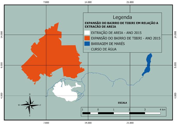 Figura 3 Mosaico da sequência de mapas relativos a expansão do areal Fonte Próprio Autor A área total da lavra no ano de 2005 é de 74,185 hectares, é possível quantificar a área do bairro Tibiri,