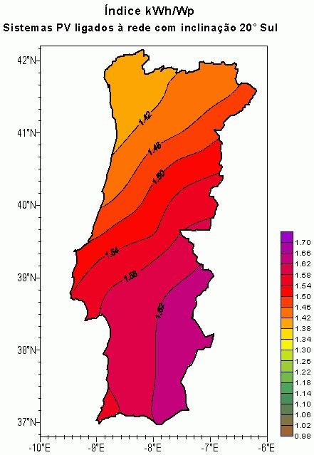 kwh /kw Sueste: ~ 1 140 kwh /kw Sistemas PV em