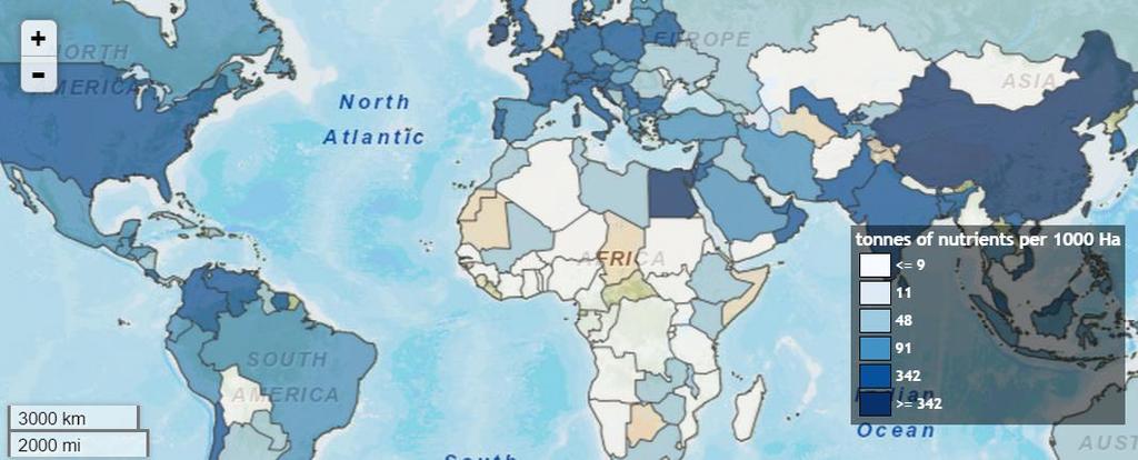 Uso de fertilizantes por país (Fertilizer nutrient use on arable and