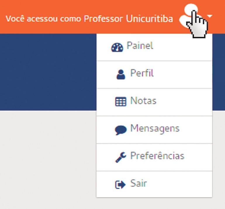 PÁGINA INICIAL 7. PERFIL Clicando em seu nome, foto ou seta ao lado, você terá acesso a: 7.1 Painel Apresenta um resumo dos cursos e andamento das atividades. 7.2 Perfil Neste item você poderá configurar o seu perfil, adicionando uma foto, descrição, interesses etc.