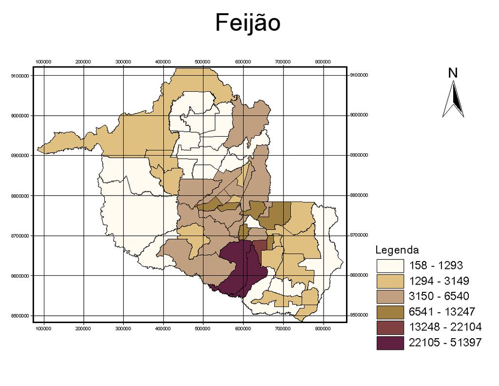 3.2 Feijão Mapa 2 - Feijão em Rondônia A produção de Feijão no Estado (mapa 02) está restrita ao centro sul do Estado.