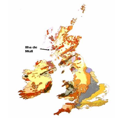 Localização da Ilha de Mull, onde a mulita de composição 3:2 foi