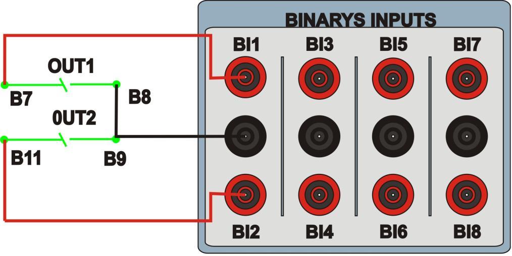 1.3 Entradas Binárias INSTRUMENTOS PARA TESTES ELÉTRICOS Ligue as entradas binárias do CE-6006 às saídas binárias do relé.