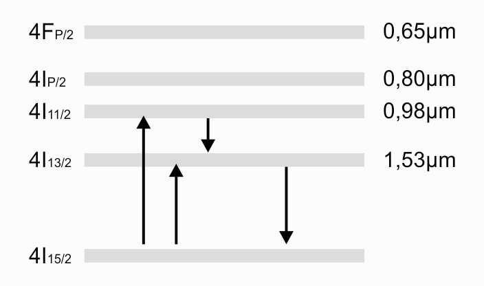 6 - Bandas de energia do érbio [10]. Pelo processo de absorção, os elétrons recebem energia e migram para estados mais energéticos.