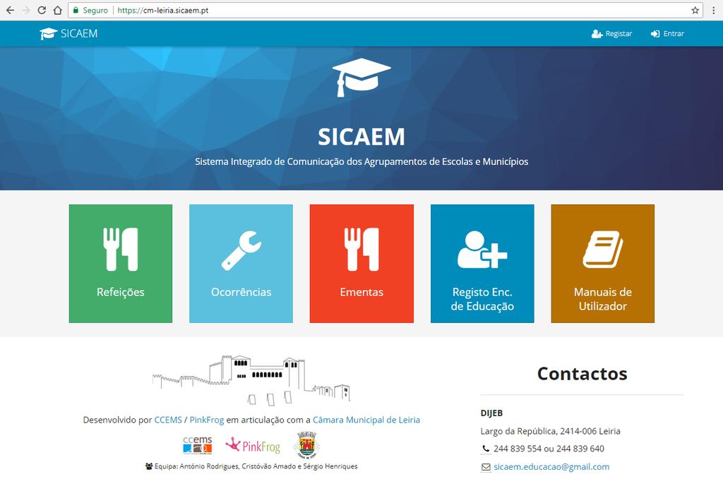 2.º - Para novos utilizadores: Aceder à Plataforma https://cm-leiria.sicaem.