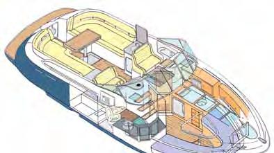 Ela é aberta, mas tem uma cortininha para isolar do resto da cabine. Para bem mais conforto, há, à meia-nau, um camarote fechado e com uma grande cama (1,86 X 1,78 m).