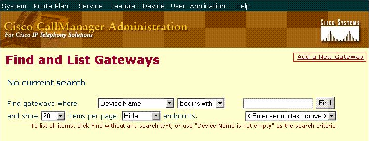 tipo de gateway e o MGCP para o