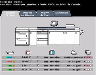 DocuColor 7002/8002 Modo de Recursos 16. Saia do Modo de Recursos e retorne à tela de Status da Máquina. A tela de Status da Máquina exibirá agora o novo Perfil de Papel Personalizado. 17.