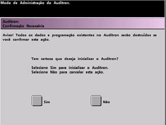 A tela Inicialização permite: Selecionar um número total de Contas de Usuários; o máximo é 300, Alterar o número de Contas de Usuários, ou Restaurar todas as senhas e informações das Contas de