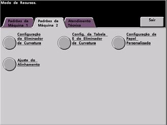 DocuColor 7002/8002 Modo de Recursos Padrões da Máquina Duas telas de Padrões da Máquina estão disponíveis para alterar as configurações padrão.