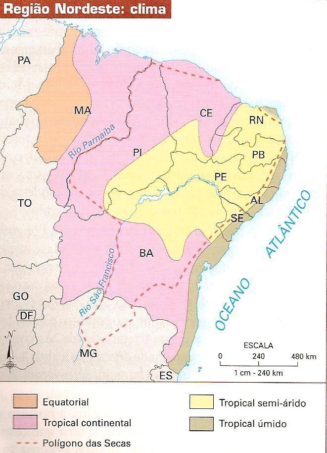 CLIMAS PERNAMBUCANOS Dois tipos climáticos caracterizam o estado: -O clima As', tropical, com chuvas de outono-inverno, domina a porção oriental do estado.