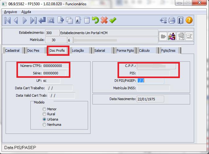 30 Função Funcionários (FP1500) Pasta Doc Profis Nesta função o sistema buscará as informações cadastrais referente aos funcionários que serão considerados para a