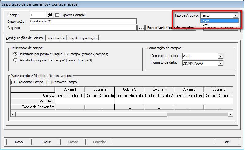 d) Informe as colunas da seção Mapeamento e