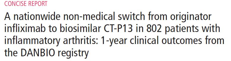 - 802 pacientes com tratamento estável com IFX (m=6,8 anos) CT=P13 - Atividade de doença