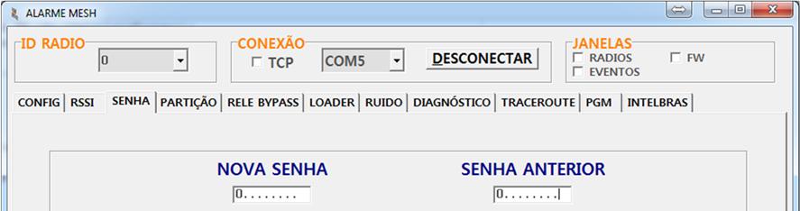 ID = 0 para o MESTRE Senha da Rede Grava senha SEM TRAVA Confirmação Senha gravada Figura 13. Configuração de Senha SEM TRAVA.