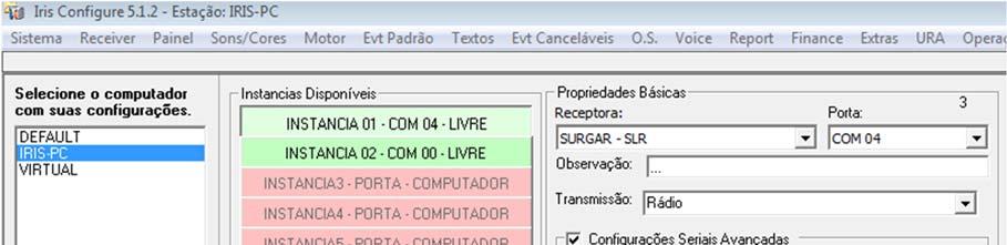 Para a configuração do sistema IRIS, é necessário escolher