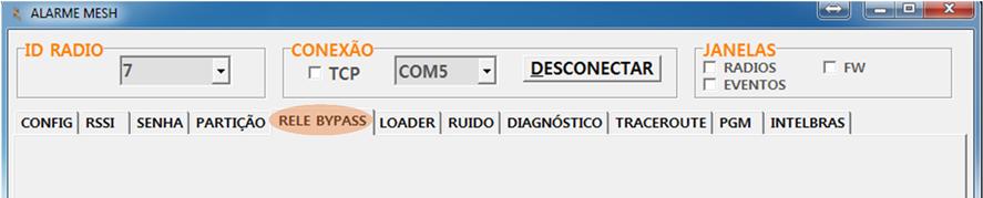 2.2 Comando de BYPASS O comando de BYPASS faz com que o relé do rádio ALARME selecionado seja ativado, ou seja, habilita a comunicação da central de alarme via linha telefônica (quando