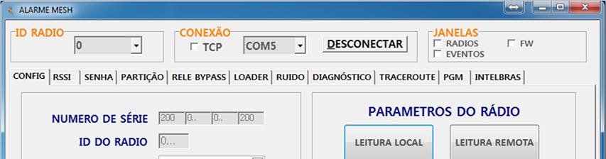 Os parâmetros acessórios são a versão e revisão de firmware, a versão de hardware e o canal que está configurado no rádio.