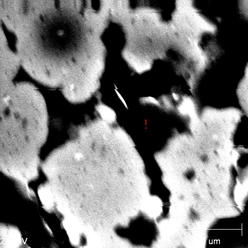 59 Fase Clara Fase escura Figura 38 Microscopia Eletrônica de Varredura para o compósito sinterizado a 1700ºC por 2 horas A análise da fase clara na figura 38 demonstra tratar-se de zircônia.