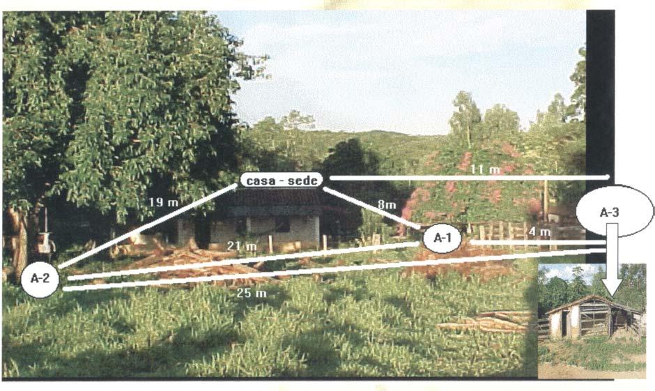 Figura 6 Ilustração com a metodologia de captura nos locais de estudo em relação a distância da casa-sede.