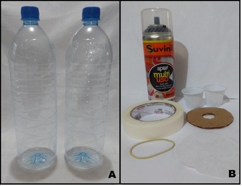 21 Figura 4: Materiais utilizados para a confecção de cada armadilha. A- Duas garrafas pet transparentes de 1,5L.
