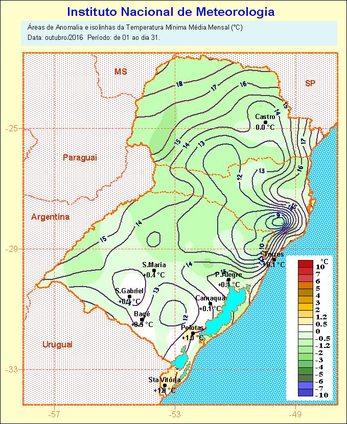 Figura 2. Temperatura Mínima, Temperatura Máxima e anomalias (outubro/2016).