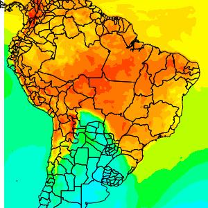 Mapa de temperatura máxima observada em 24 horas De ontem (21/Jul/2018