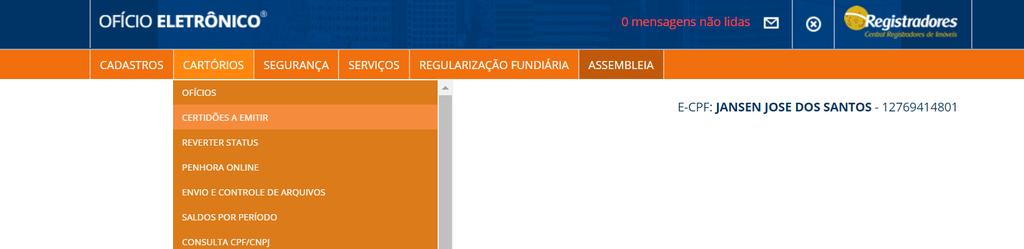 Serão exibidos os menus da tela inicial do Ofício Eletrônico.