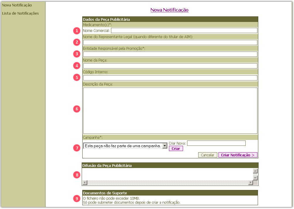 2 - Criar notificação O sistema disponibilizará ao