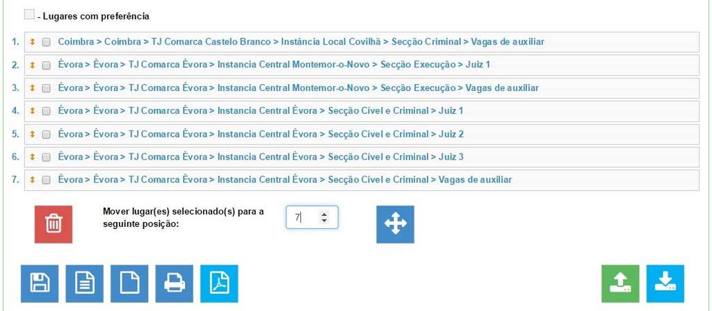 Selecciona todos os lugares e vagas de toda a Instância Central Secção