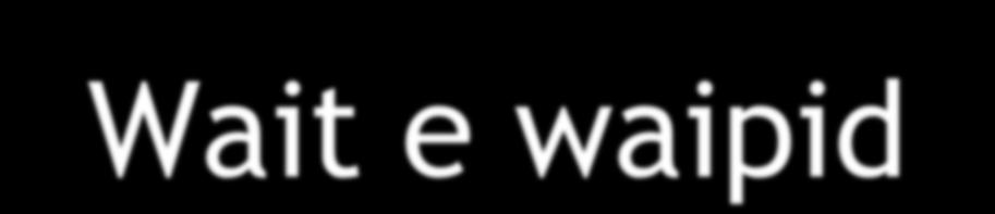 Wait e waipid int wait(int *status); Aguarda a terminação de um dos filhos int waitpid(int pid, int *status, int options); Se pid == -1 waitpid é igual a wait