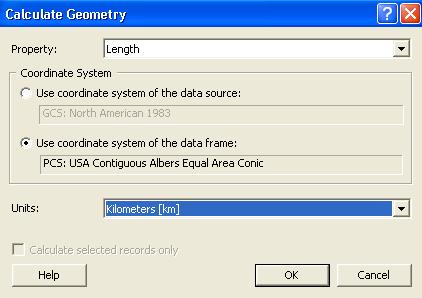 Selecionar para o campo Property: Length Para o campo Coordinate System, selecionar o item Use coordinate system of the data frame Para o campo Units: