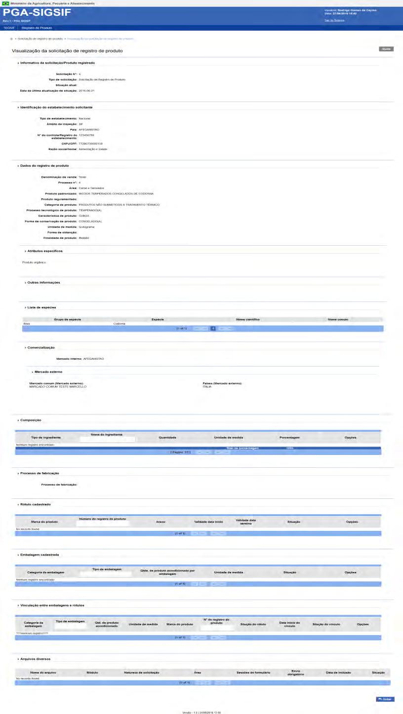 Coordenação Geral de Tecnologia da Informação - CGTI MAPA Manual do Usuário PGA SIGSIF Registro de Produto Data: 20/06/2016 4.