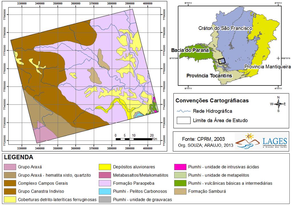 Figura 2: Mapa de Organização das Unidades Geológicas MATERIAIS E MÉTODOS Para alcançar os resultados expostos neste artigo, foram elaborados procedimentos em ambiente computacional, utilizando os