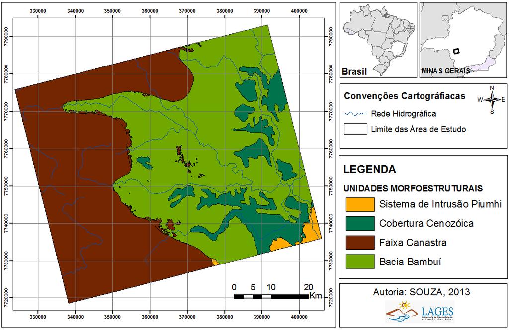 No que se refere ao mapa de lineamentos estruturais e formas escarpadas, exposto na Figura 05, tem-se demonstrado 251 lineamentos com direções e orientações variadas, os quais foram definidos a